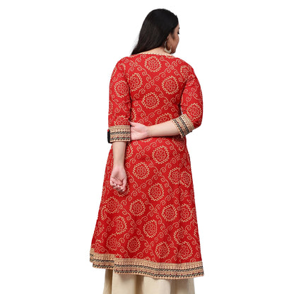 women bandhni print flared kurta red