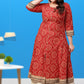 women bandhni print flared kurta red