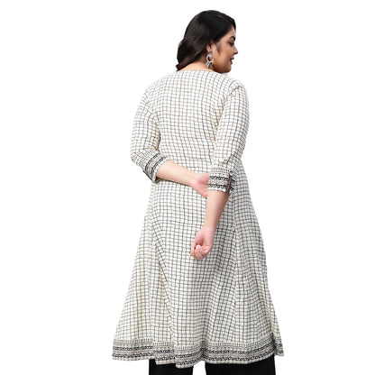 women checkered frontslit kurta white