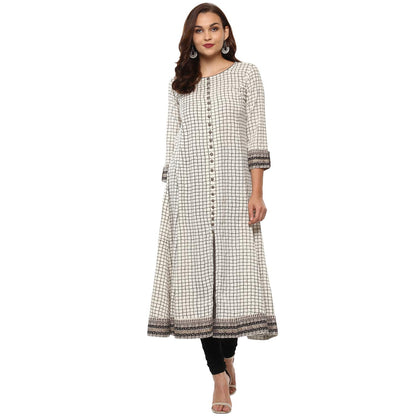 women checkered frontslit kurta white