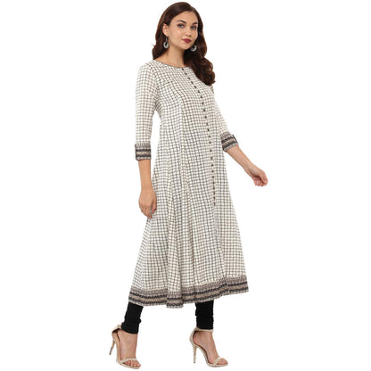 women checkered frontslit kurta white