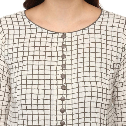 women checkered frontslit kurta white