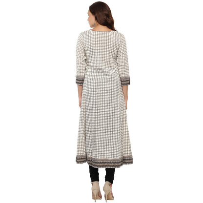 women checkered frontslit kurta white