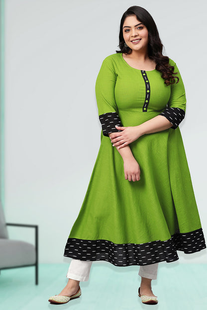 women printed anarkali kurta green