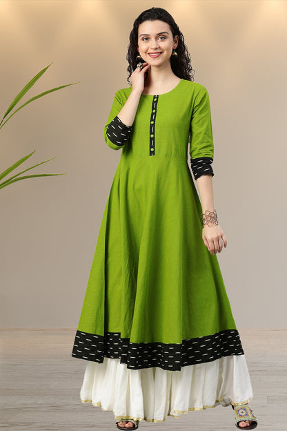 women printed anarkali kurta green