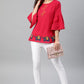 Casual Bell Sleeve Embellished   Top (Red)