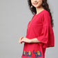 Casual Bell Sleeve Embellished   Top (Red)