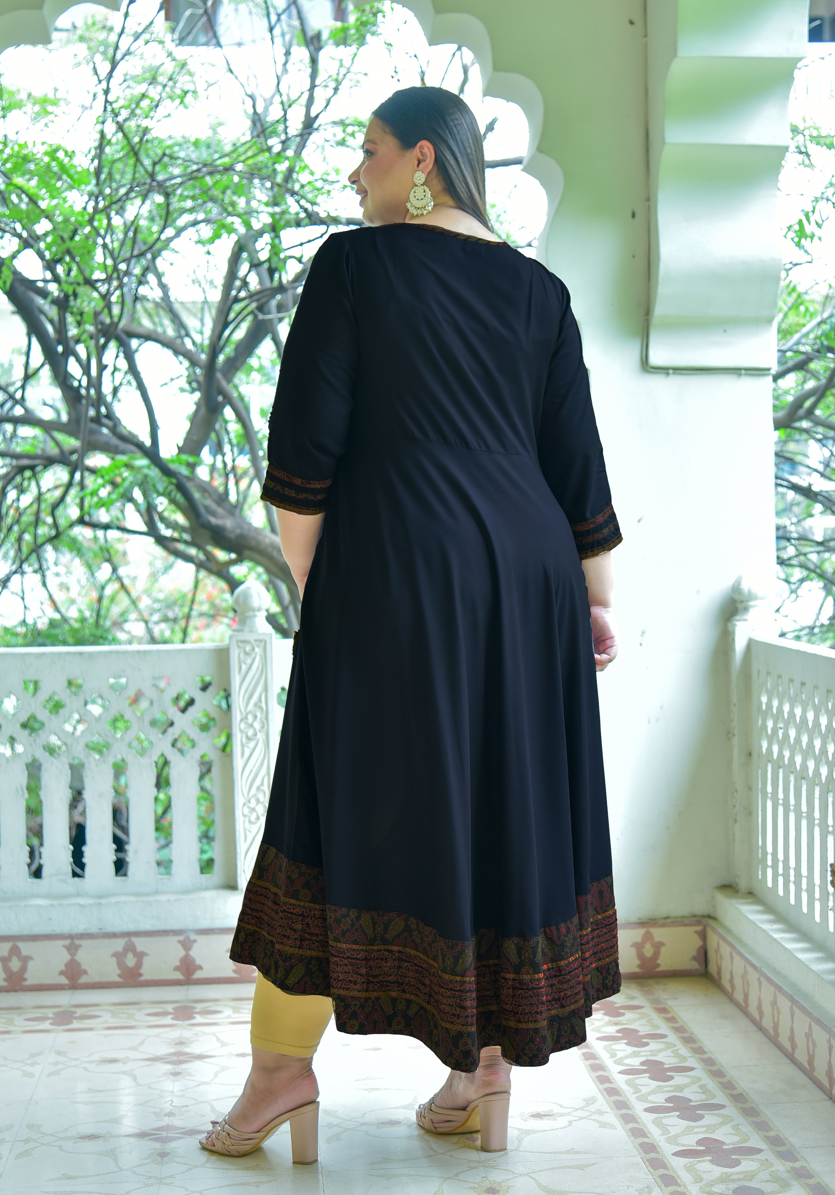 Plus Size Stitched Faux Georgette Anarkali Suit In Black Colour Plus Size  Up To SS2710065
