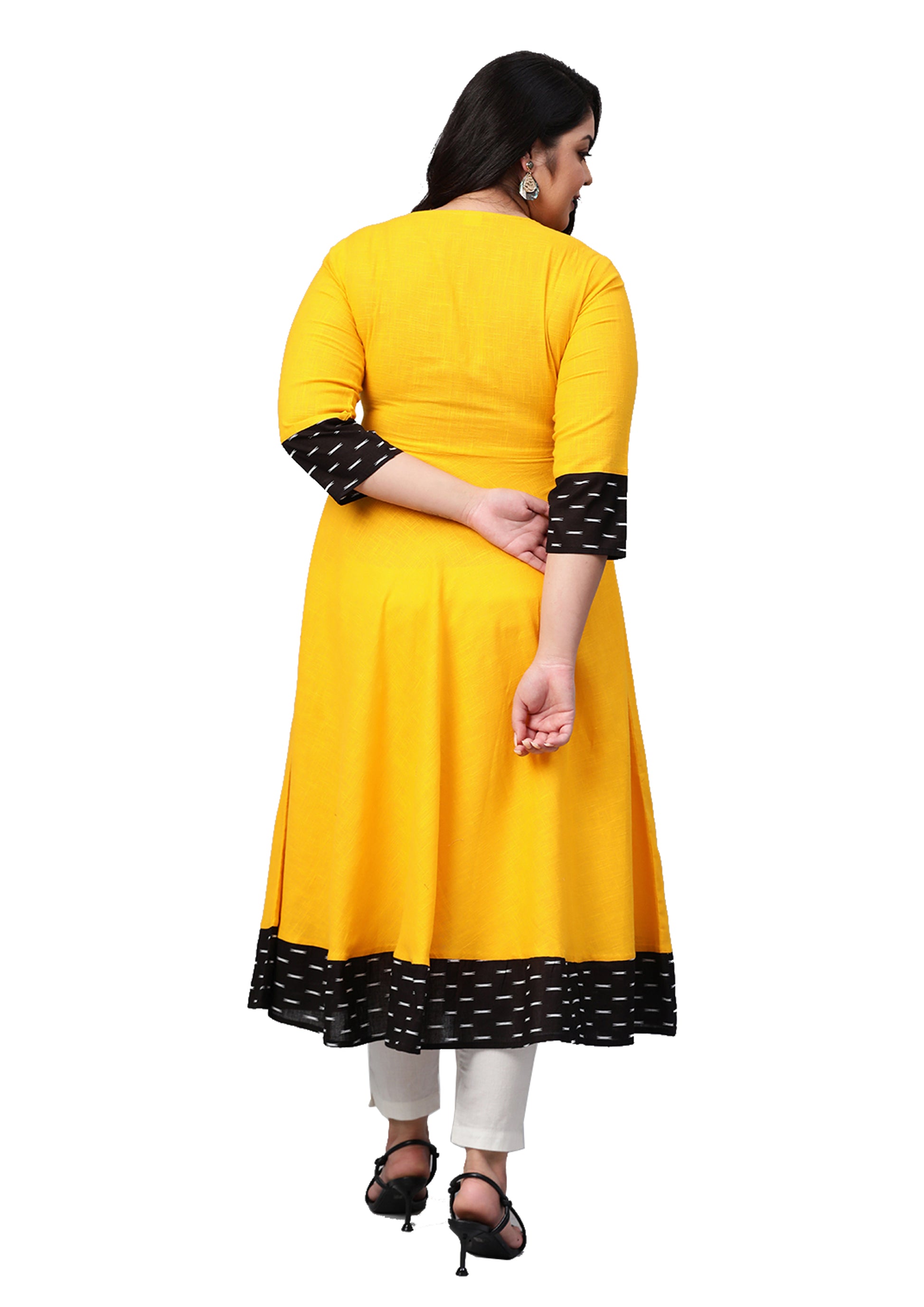 women cotton printed anarkali kurta yellow