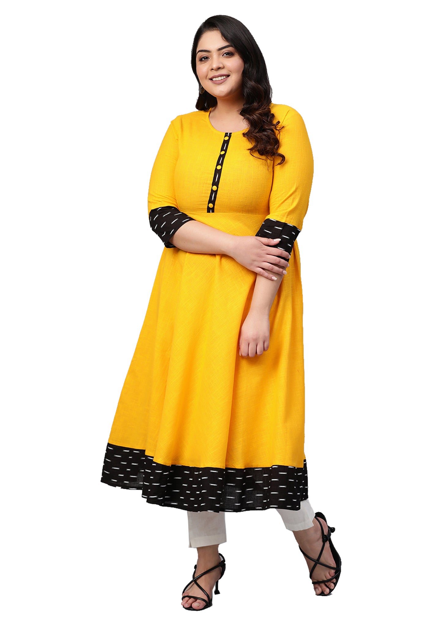 Cotton Printed Anarkali Kurta  (Yellow)