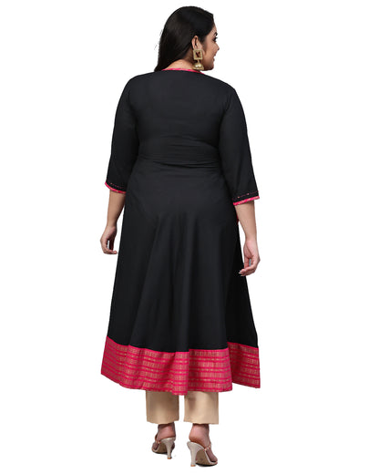 women printed flared kurta black pink