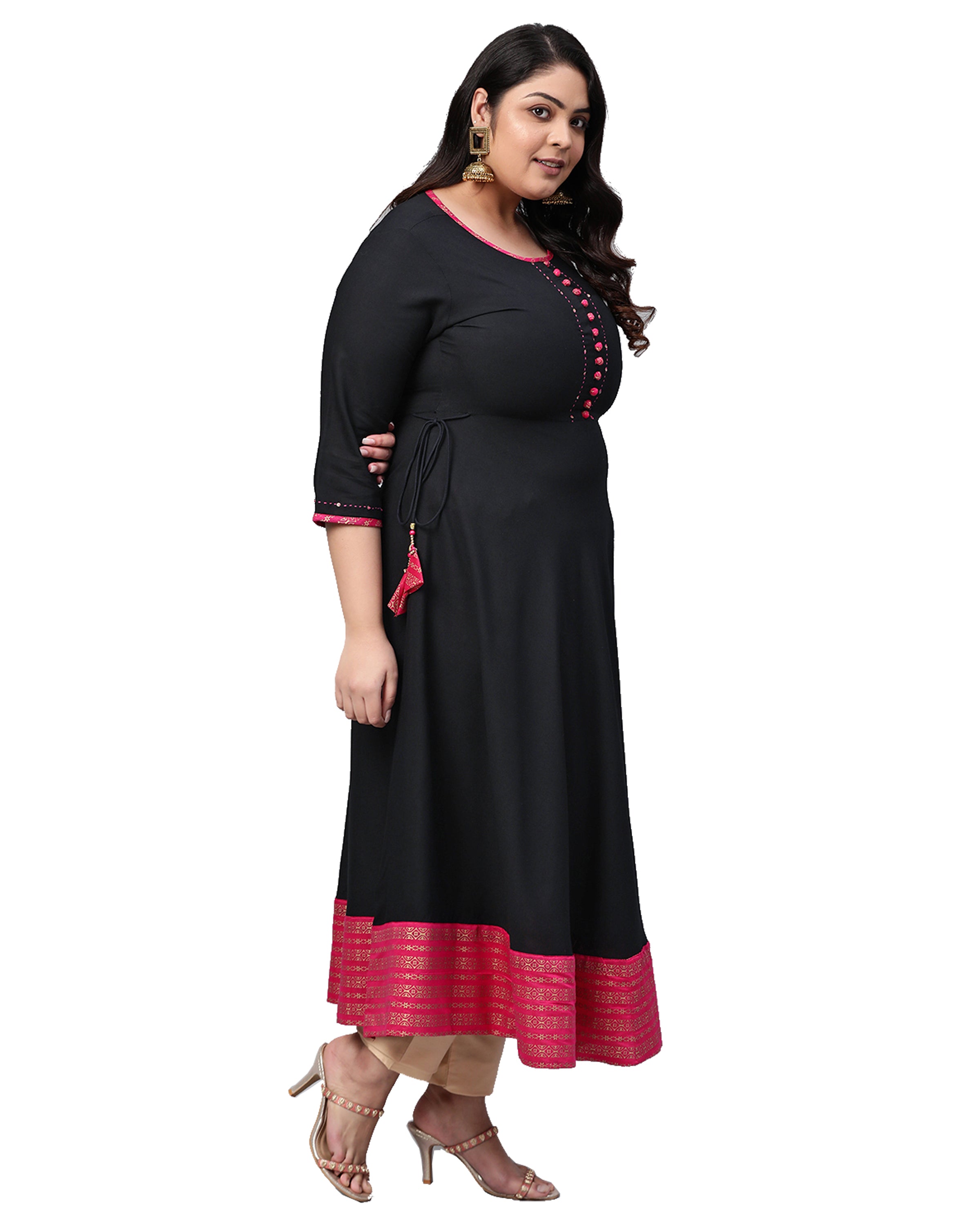 Buy Black & Pink - Readymade kurti top with handmade thread design in the  yoke online | Readymade Suits from ShrusEternity