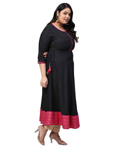 women printed flared kurta black pink