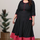 Printed Flared Kurta (Black, Pink)