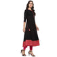  Printed Flared Kurta (Black, Pink)