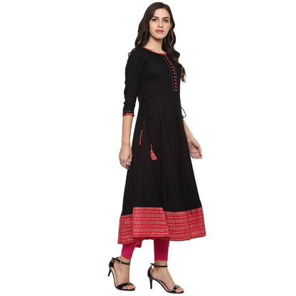 women printed flared kurta black pink