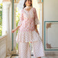 womens floral printed kurta with sharara and dupatta pink