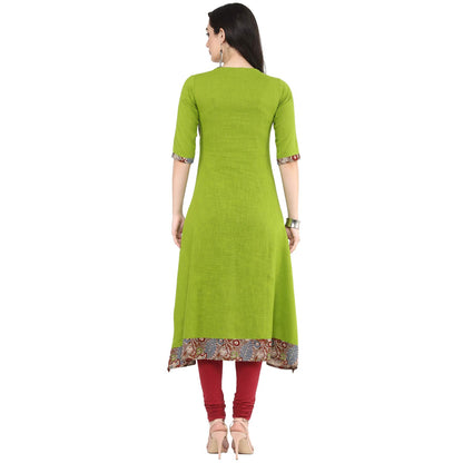 women floral print a line kurta green