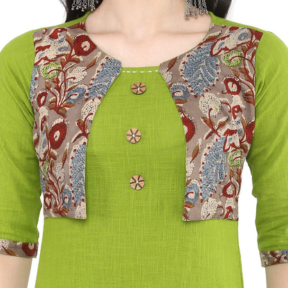 women floral print a line kurta green