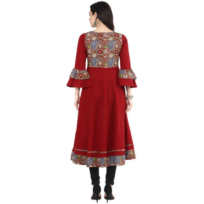 women patchwork anarkali kurta maroon