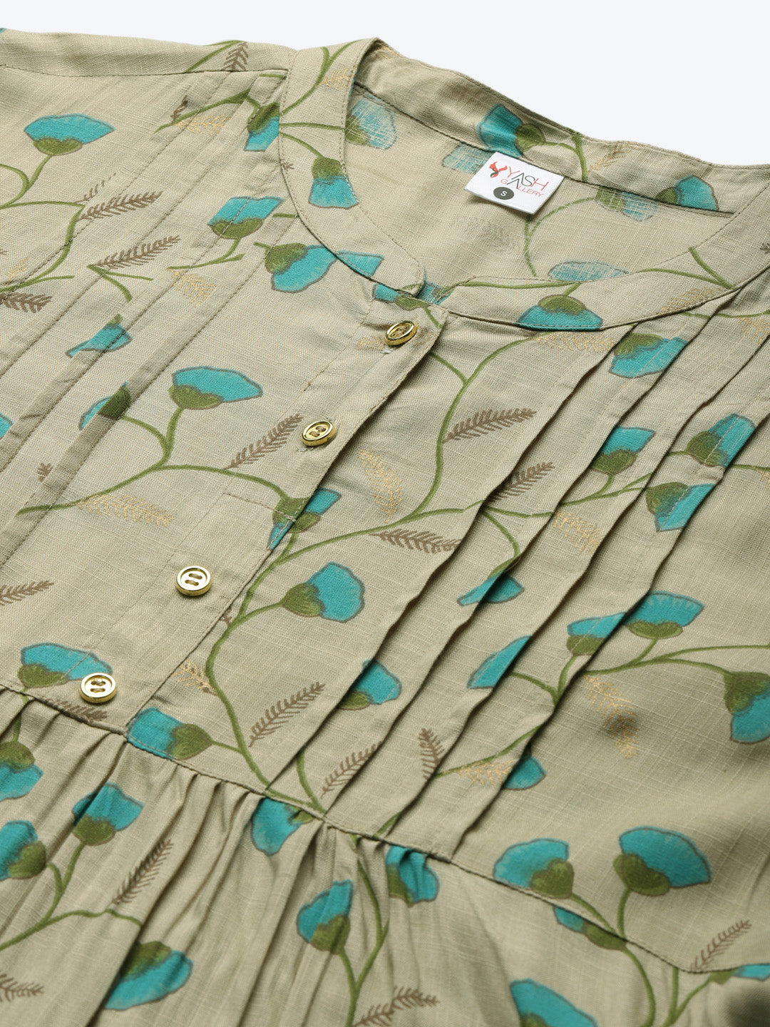 Rayon Floral Printed Short Kurti (Khaki)