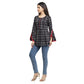 Casual 3/4 Sleeve Checkered  Black Top
