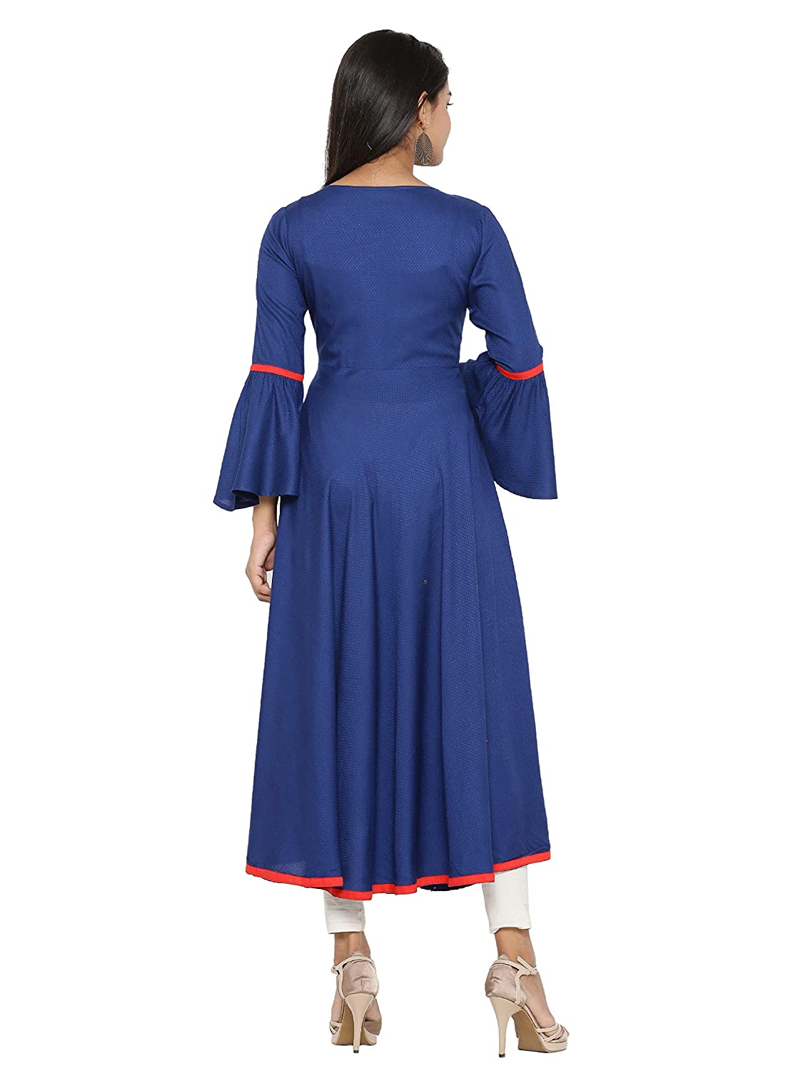 women applique anarkali kurta blue