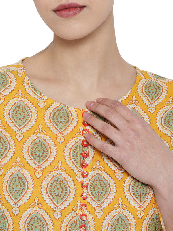 Cotton Floral Printed Regular Top (Yellow)