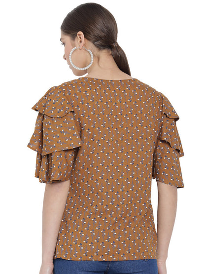 womens rayon floral printed regular top brown