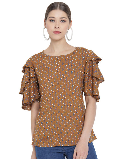 womens rayon floral printed regular top brown