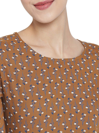 womens rayon floral printed regular top brown