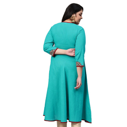 women embellished anarkali kurta teal