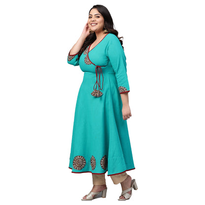 women embellished anarkali kurta teal