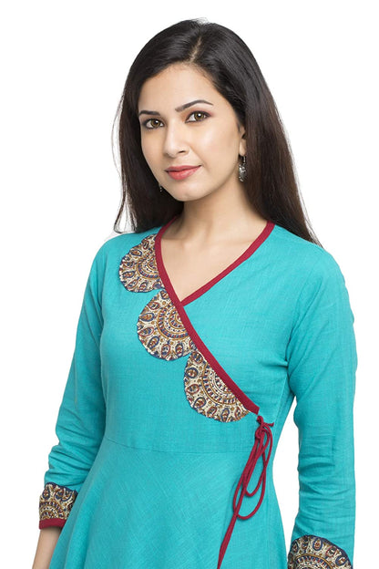 women embellished anarkali kurta teal