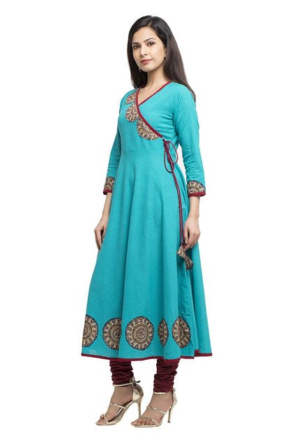 women embellished anarkali kurta teal