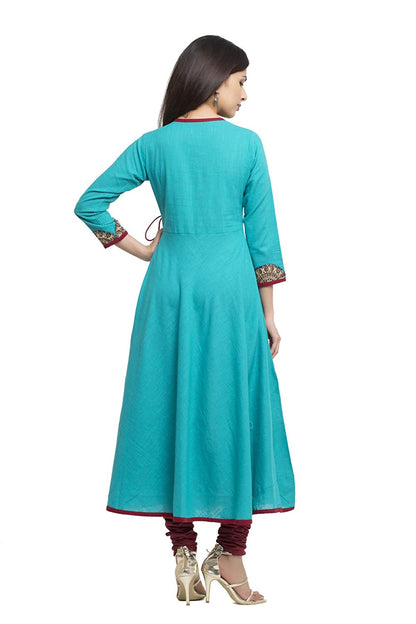 women embellished anarkali kurta teal