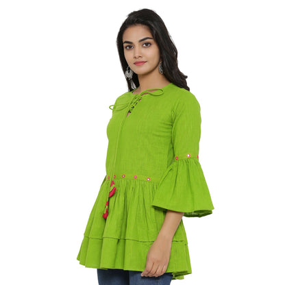 casual 3 4 sleeve embroidered women top green