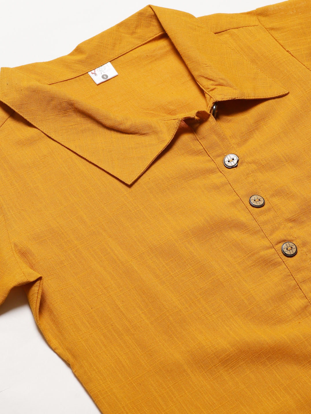  Cotton Slub Solid Shirt Style Top (Yellow)
