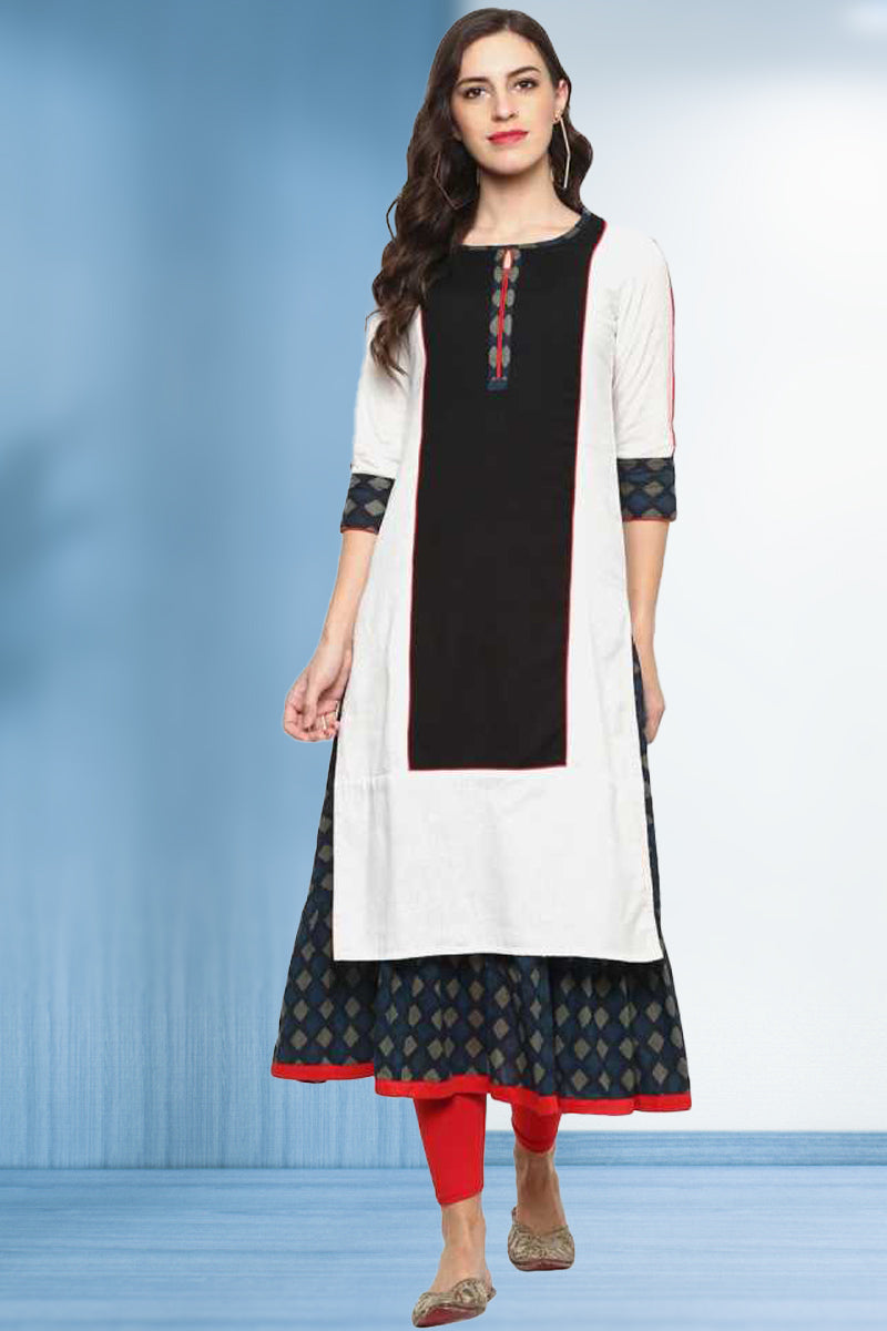 festive and party geometric print women kurti white