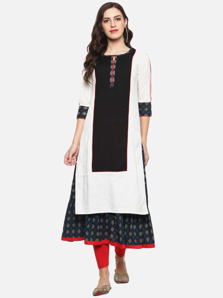 festive and party geometric print women kurti white