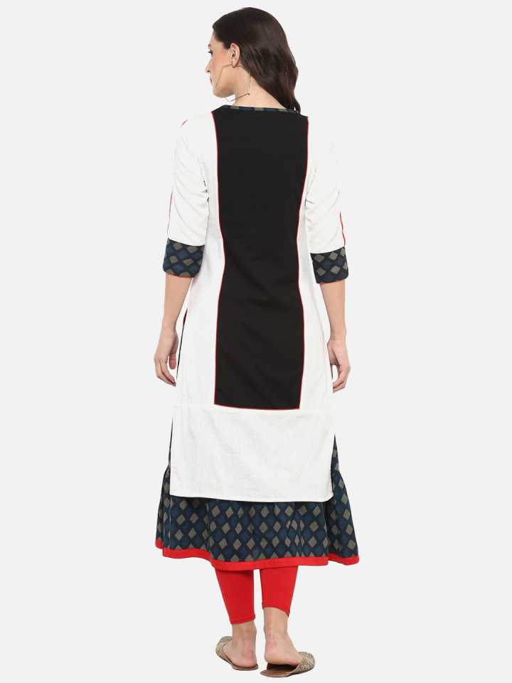 festive and party geometric print women kurti white