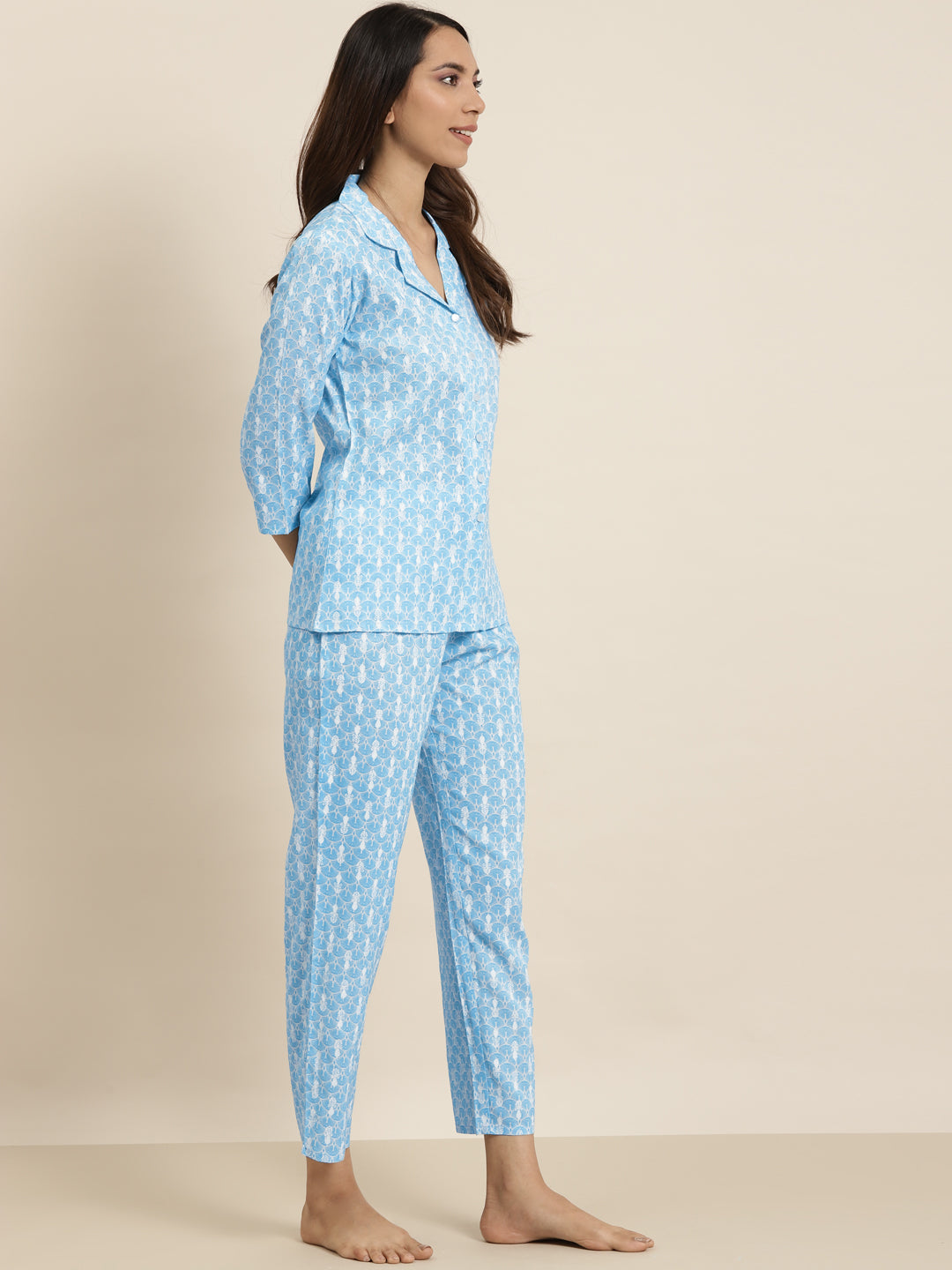 women floral printed night suit blue
