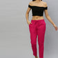 women solid cotton slub straight trouser pant