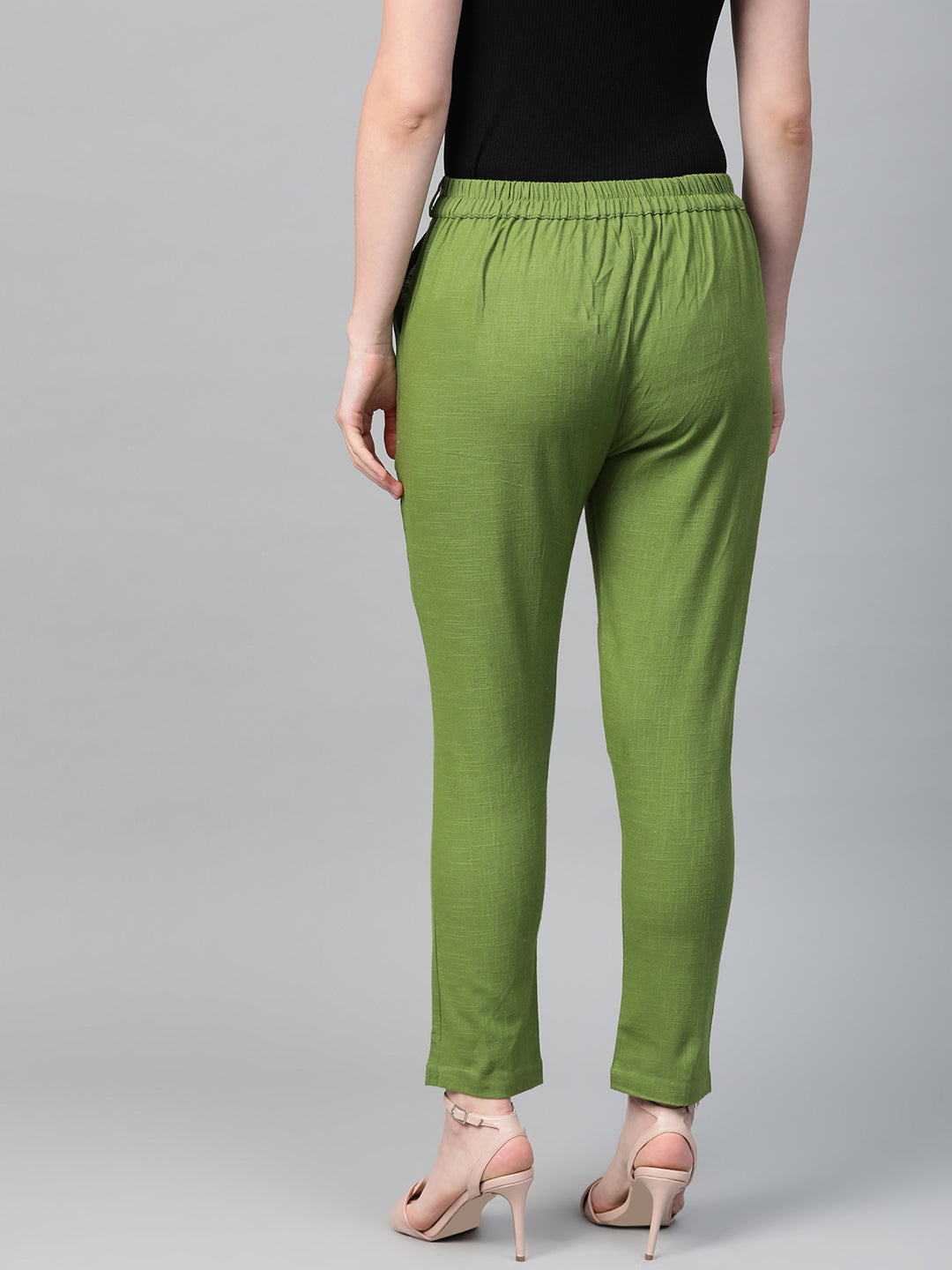 Cotton Slub Solid Regular Fit Casual Trouser Pants (GREEN) – Yash Gallery