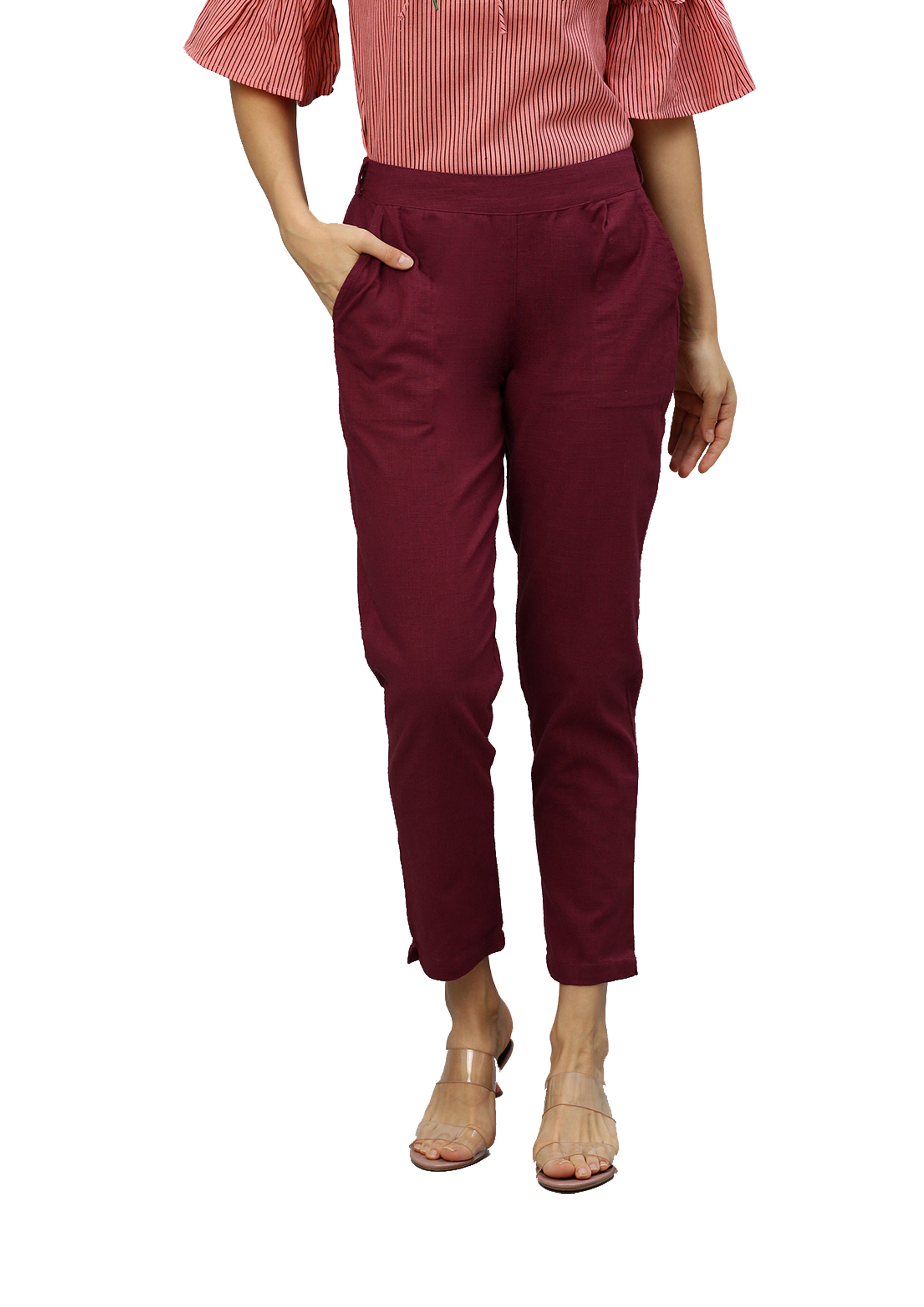 Piroh Pants  Buy Piroh Womens Cotton Solid Straight Trouser Pant Black  Online  Nykaa Fashion