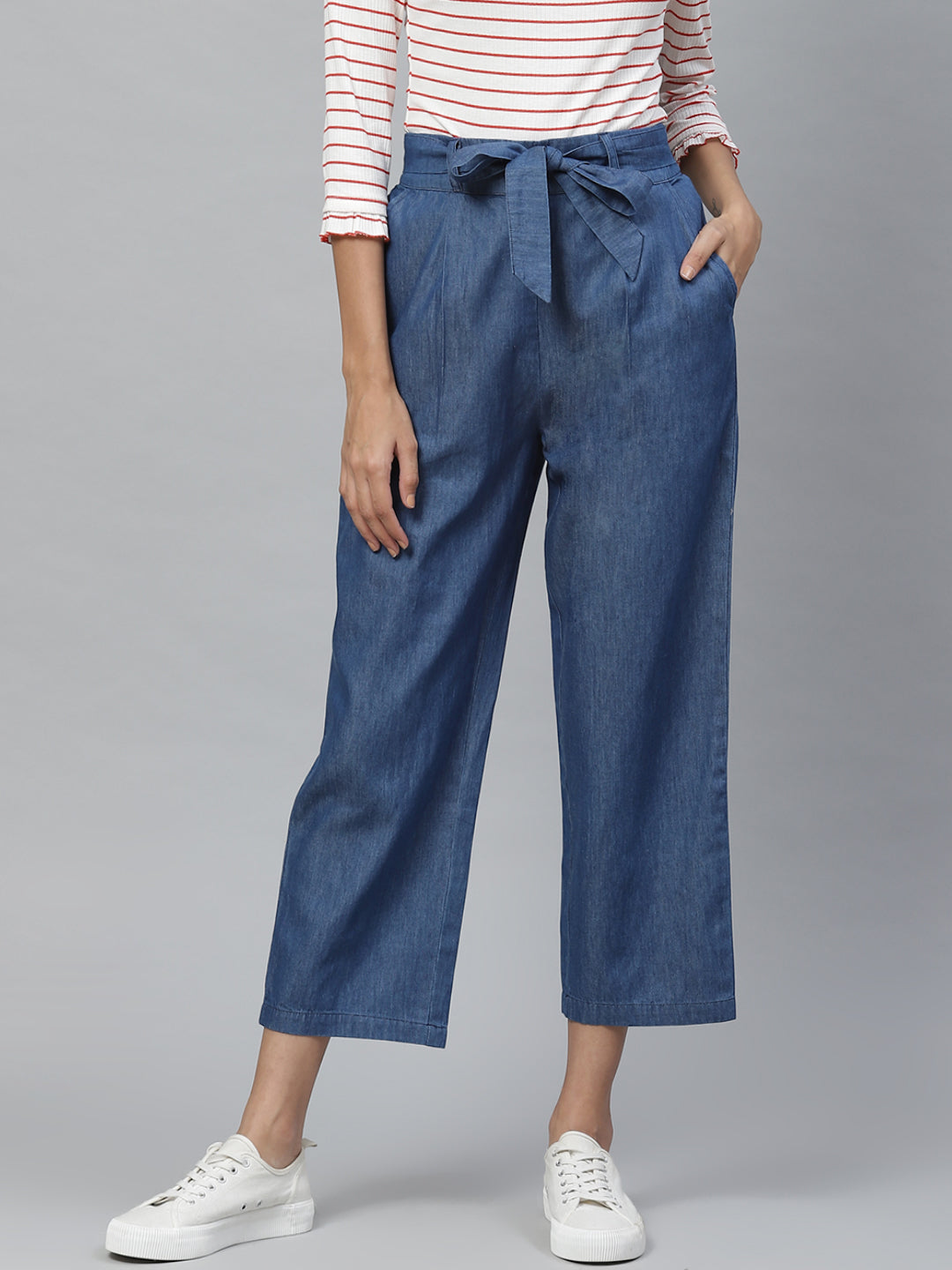 Denim Mid-Rise Culottes with Waist Tie-Up – Yash Gallery