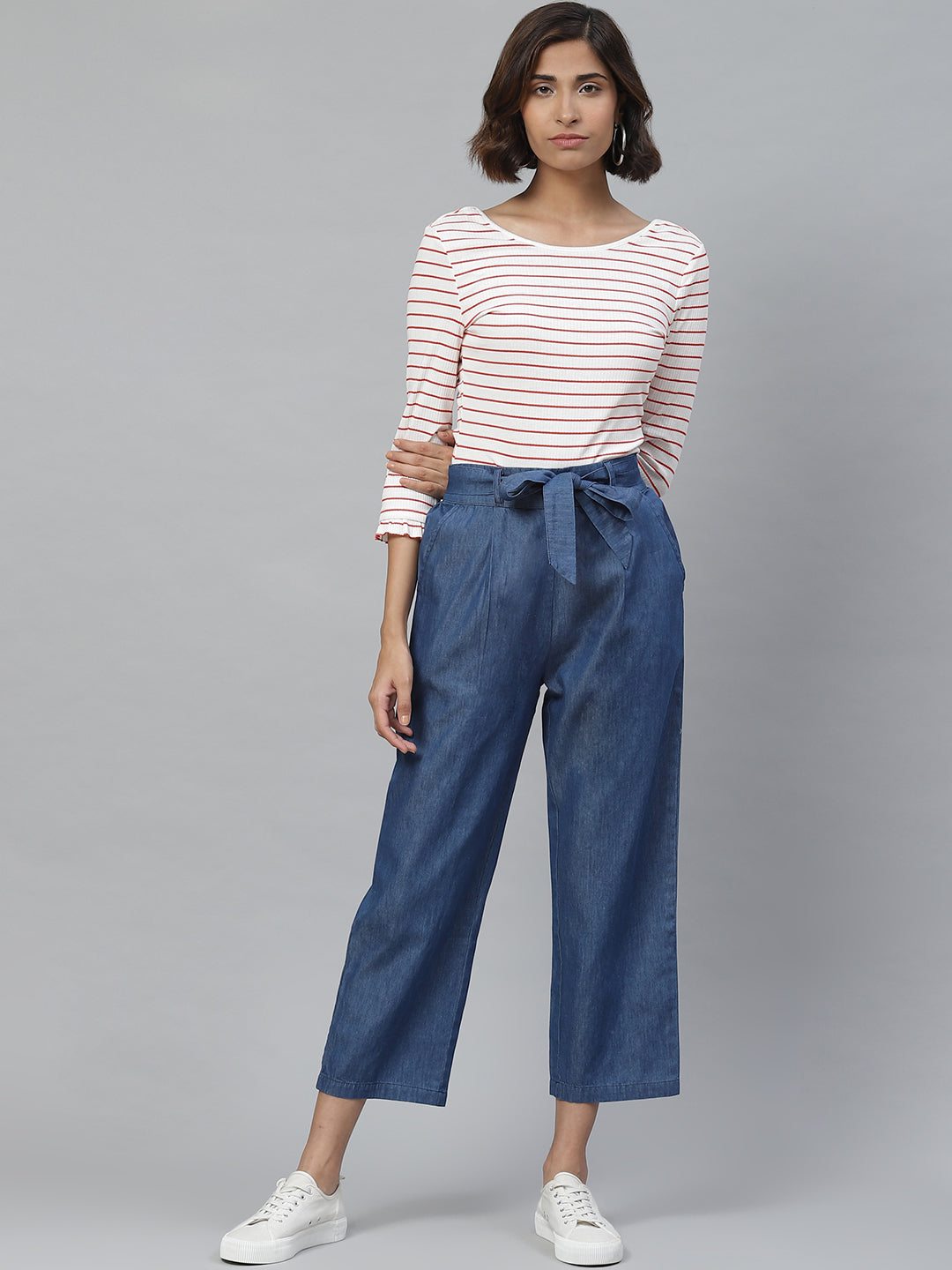 Denim Mid-Rise Culottes with Waist Tie-Up – Yash Gallery