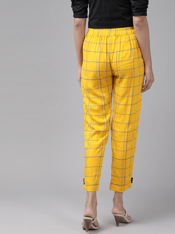 womens rayon checks printed regular fit casual trouser pants