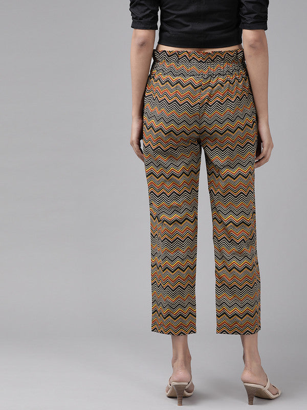 womens cotton zig zag printed regular fit casual trouser pants
