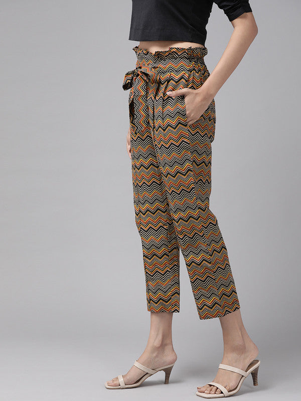 Cotton Zig-Zag Printed Regular Fit Casual Trouser Pants
